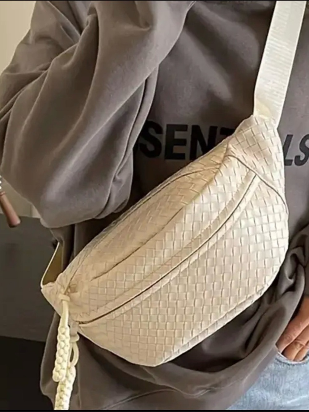 Woven Cream Crossbody Belt Bag
